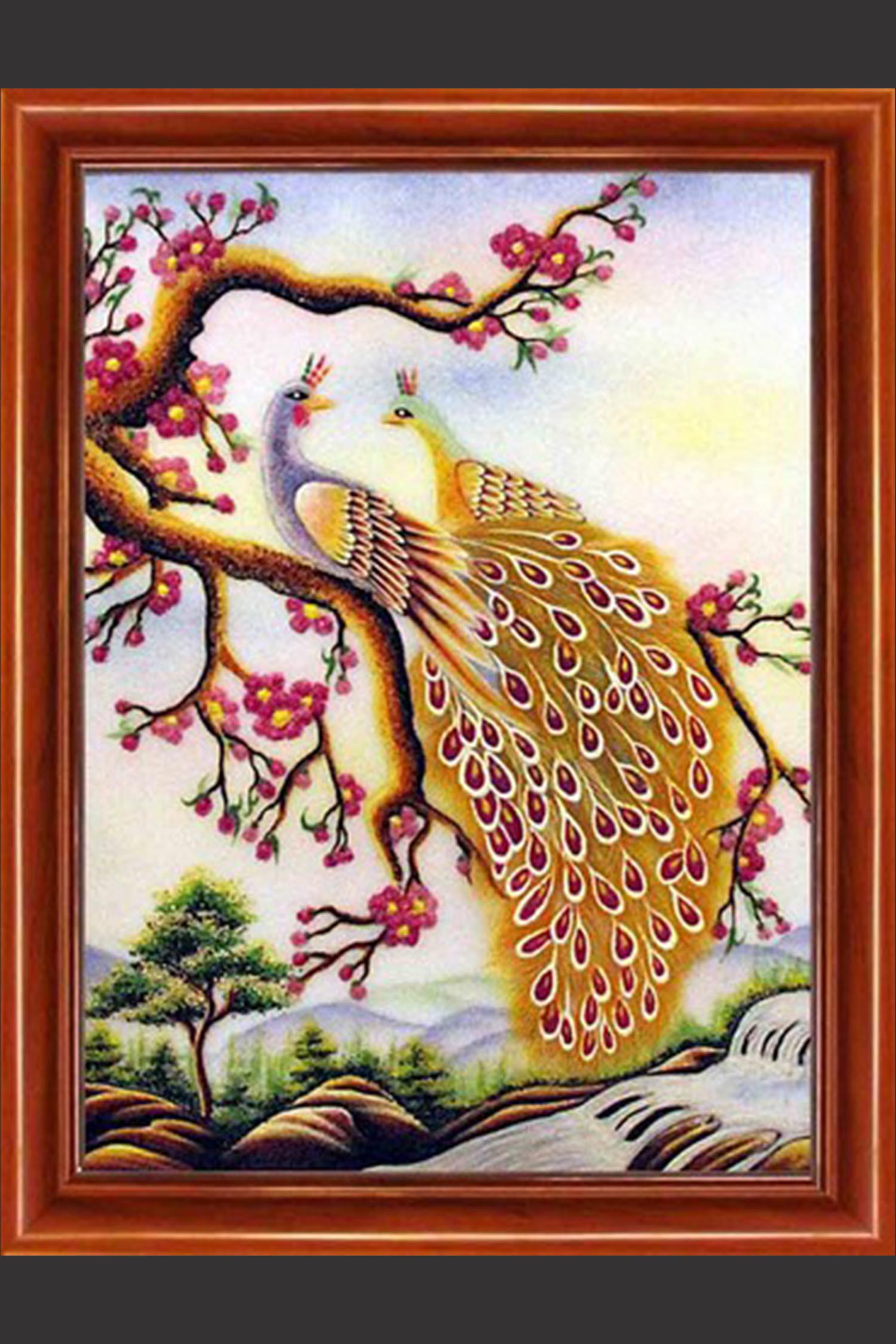 Tranh Đá Quý Đôi Chim Công
